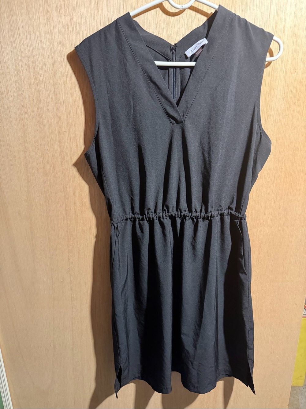 Calvin Klein Black Sleeveless V-Neck Cinched Waist Tunic Dress